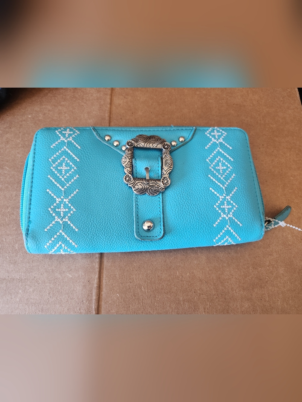 Turquoise Western Studded Clutch Wallet
